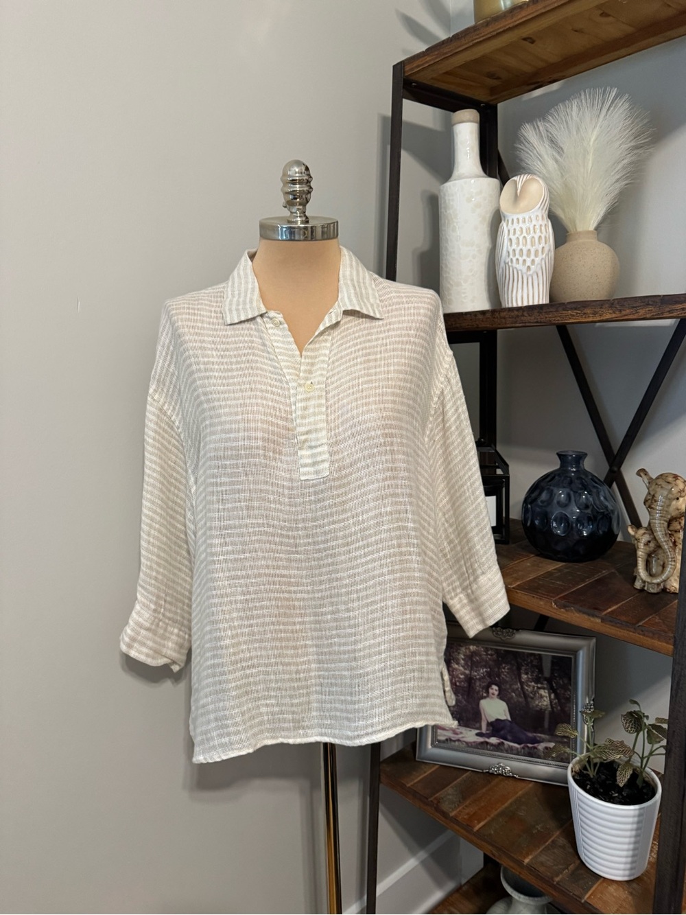 CP Shades 100% Linen Top Oversized Relaxed Fit Womens Size SM Coastal Boxy Tunic